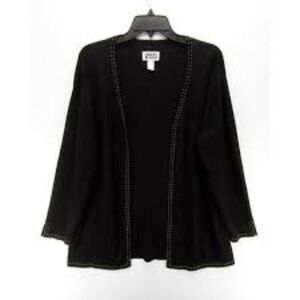 VINTAGE Chico's Design Black Open Top Tunic Shirt Slit Long Sleeve Women's Sz M